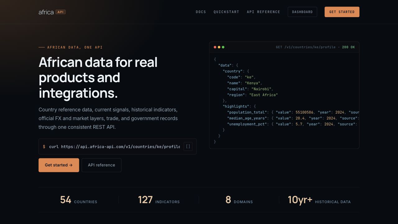 Africa API website preview
